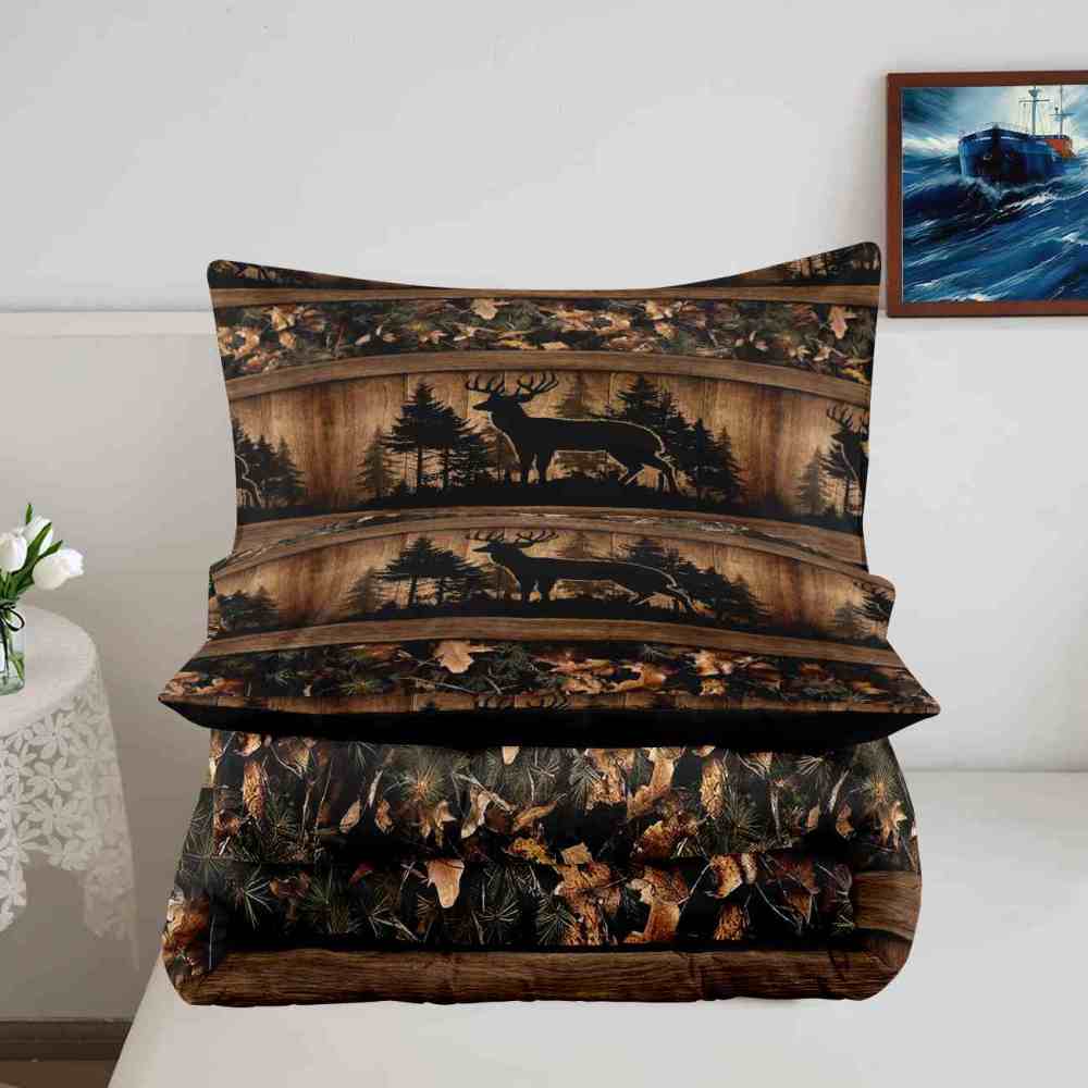 Rustic Buck Silhouette Forest Comforter Set | Boys Bedding | CozyLil