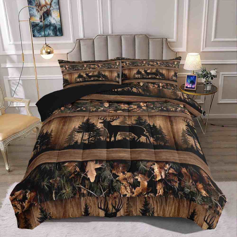 Rustic Buck Silhouette Forest Comforter Set | Boys Bedding | CozyLil