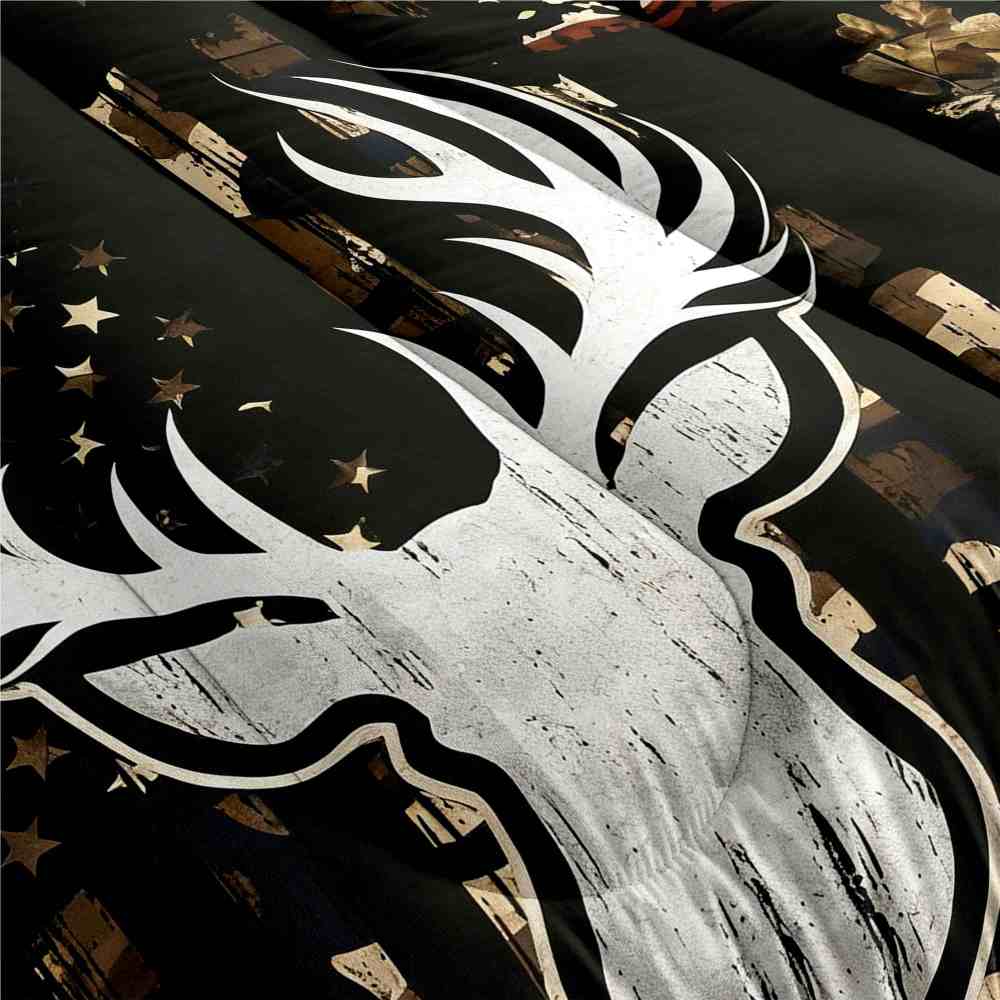 Rustic Flag Antler Comforter Set | Hunting Cabin Decor | CozyLil