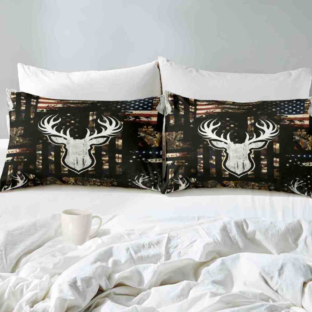 Rustic Flag Antler Comforter Set | Hunting Cabin Decor | CozyLil