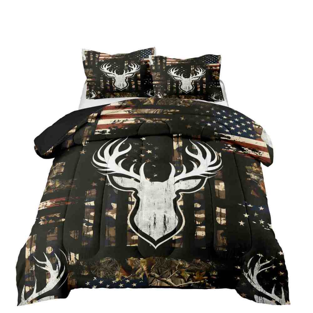 Rustic Flag Antler Comforter Set | Hunting Cabin Decor | CozyLil
