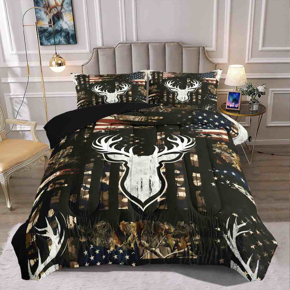 Rustic Flag Antler Comforter Set | Hunting Cabin Decor | CozyLil
