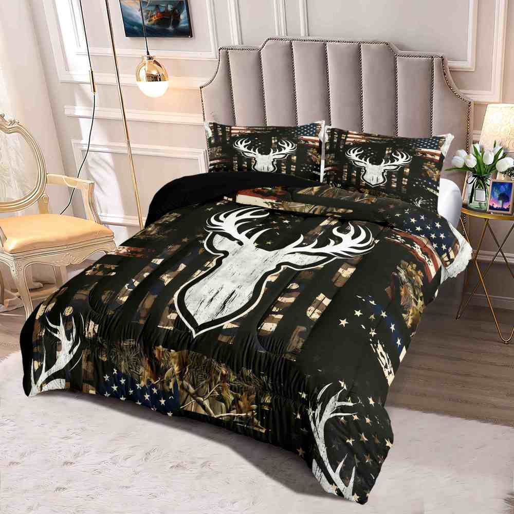 Rustic Flag Antler Comforter Set | Hunting Cabin Decor | CozyLil