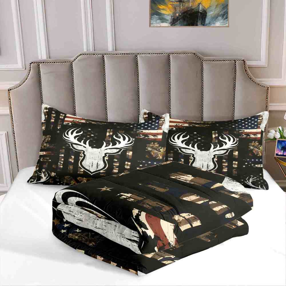 Rustic Flag Antler Comforter Set | Hunting Cabin Decor | CozyLil