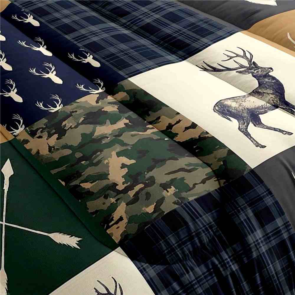 Patchwork Plaid Deer & Camo Comforter Set | Boys Room Bedding | CozyLil