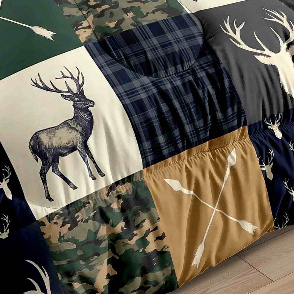 Patchwork Plaid Deer & Camo Comforter Set | Boys Room Bedding | CozyLil