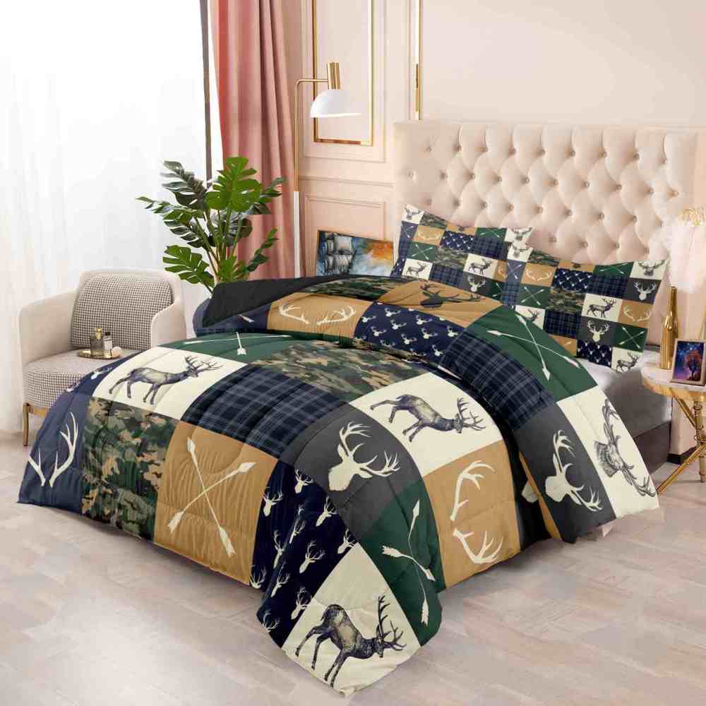 Patchwork Plaid Deer & Camo Comforter Set | Boys Room Bedding | CozyLil