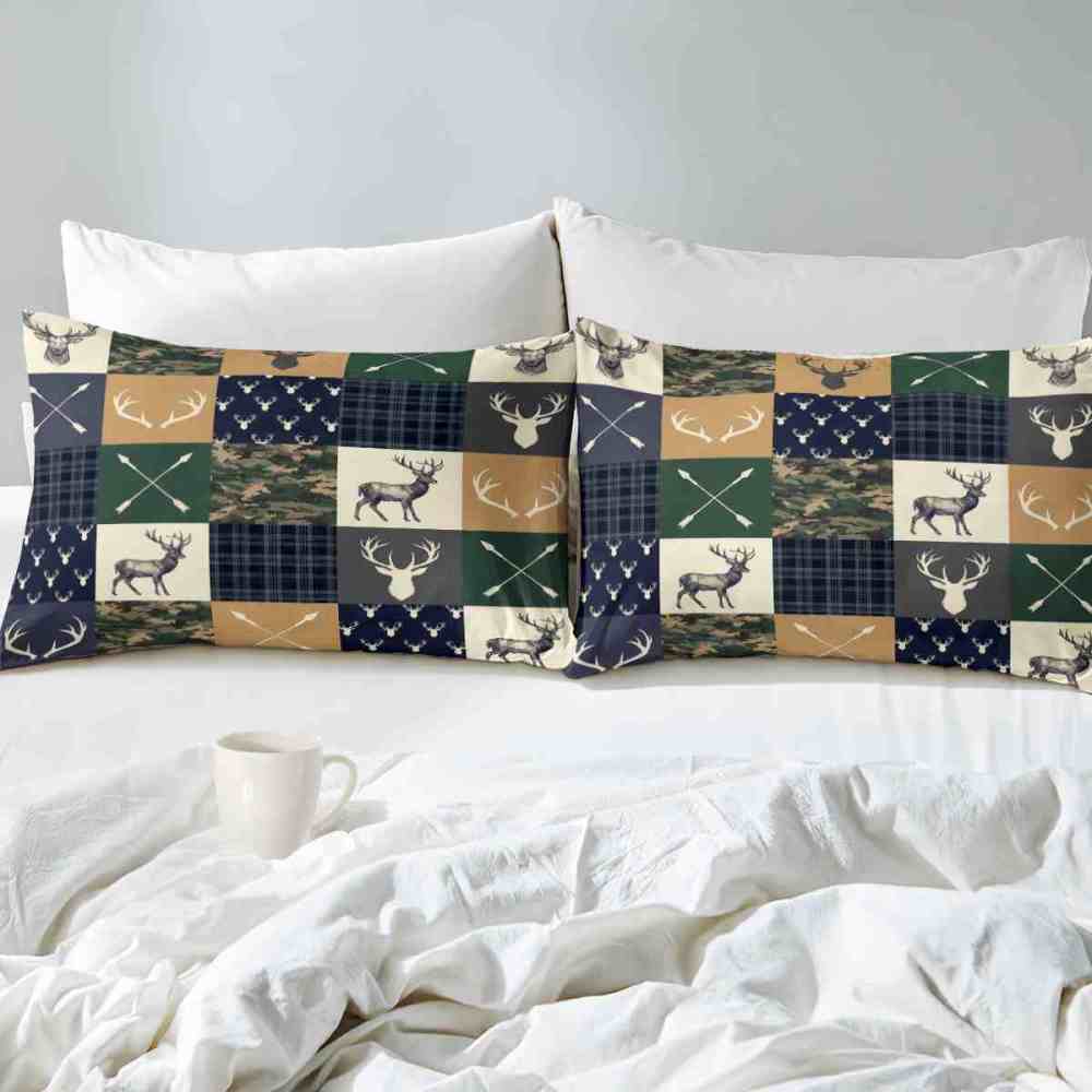 Patchwork Plaid Deer & Camo Comforter Set | Boys Room Bedding | CozyLil