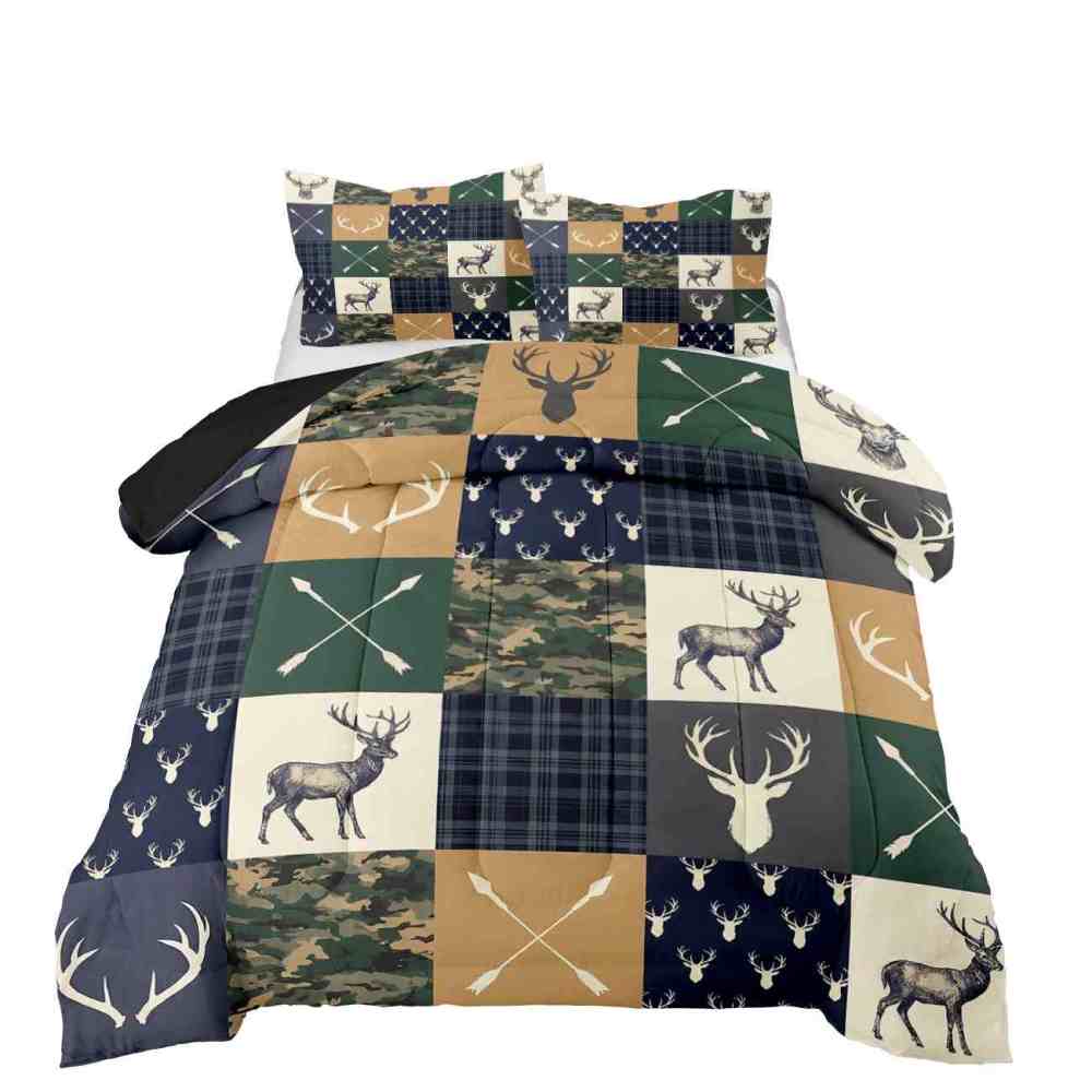 Patchwork Plaid Deer & Camo Comforter Set | Boys Room Bedding | CozyLil