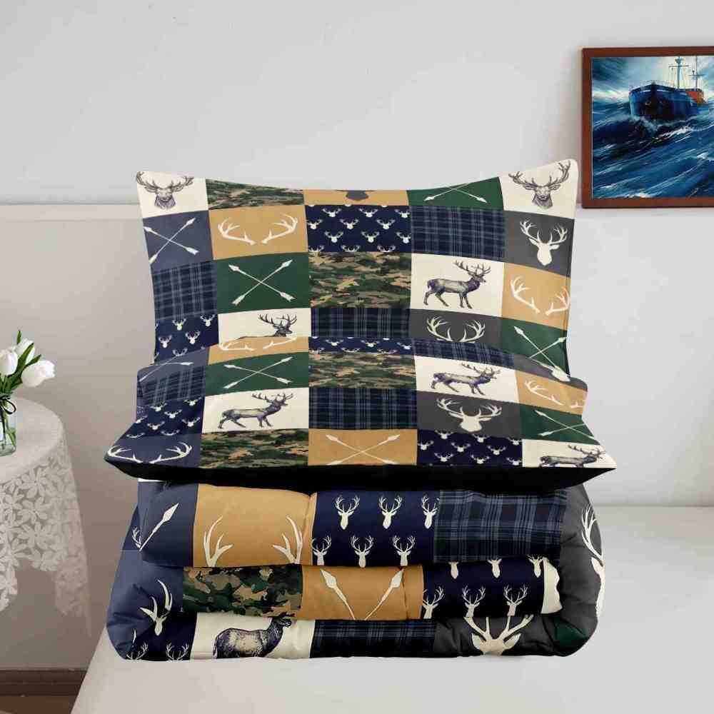 Patchwork Plaid Deer & Camo Comforter Set | Boys Room Bedding | CozyLil