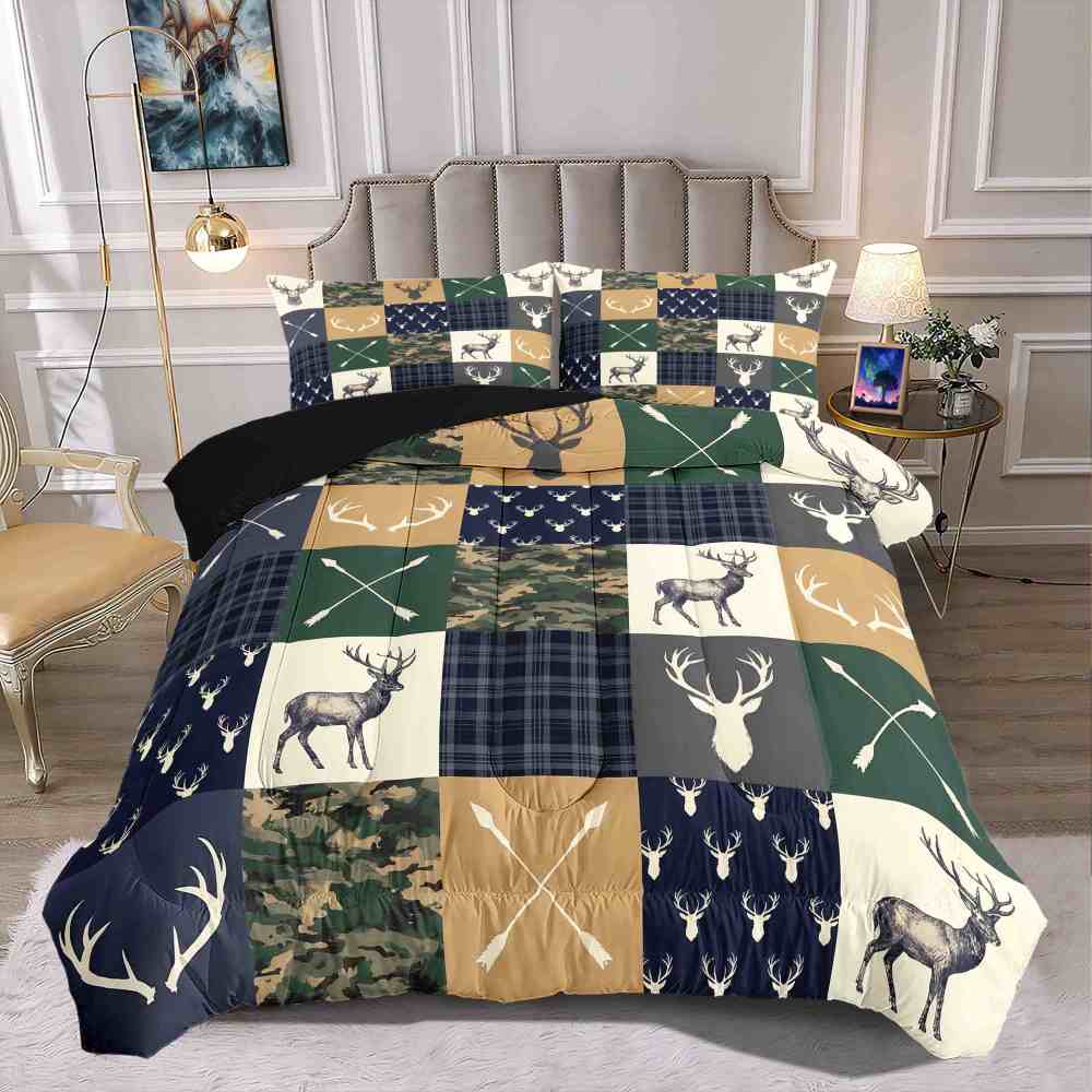 Patchwork Plaid Deer & Camo Comforter Set | Boys Room Bedding | CozyLil