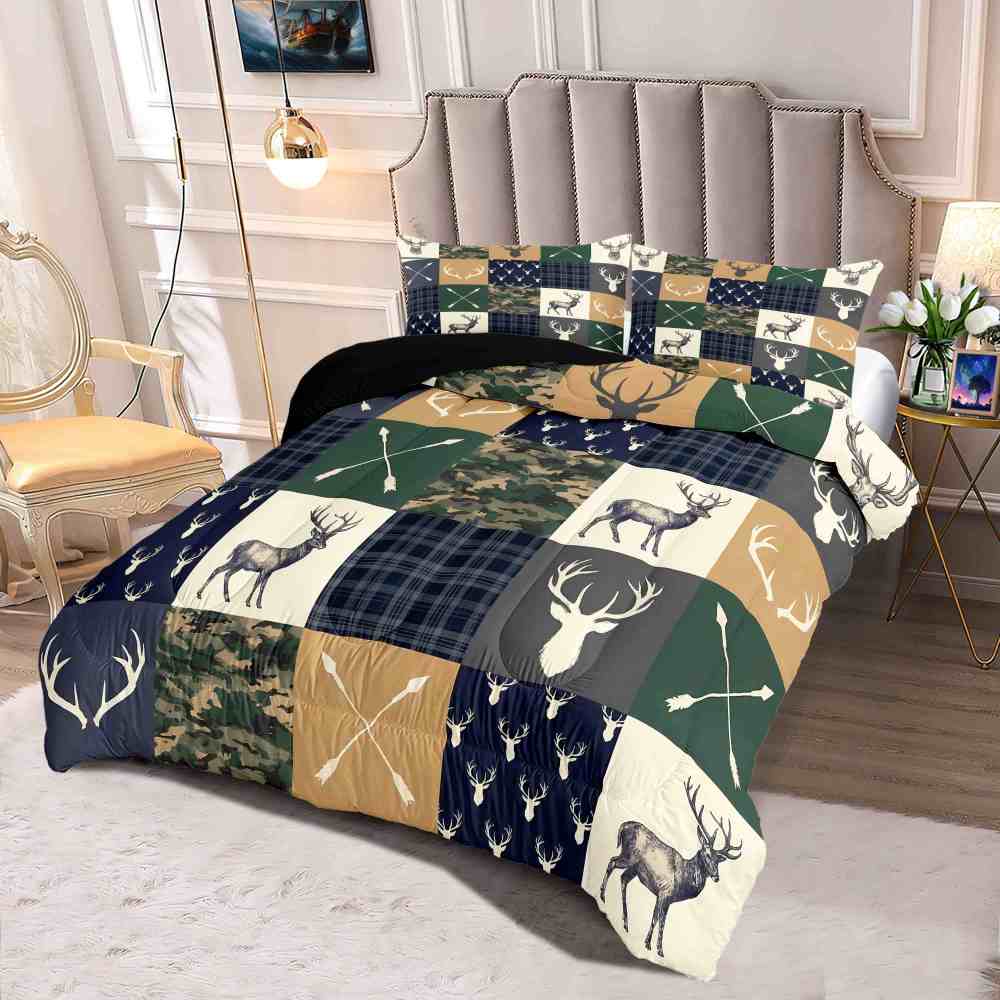 Patchwork Plaid Deer & Camo Comforter Set | Boys Room Bedding | CozyLil