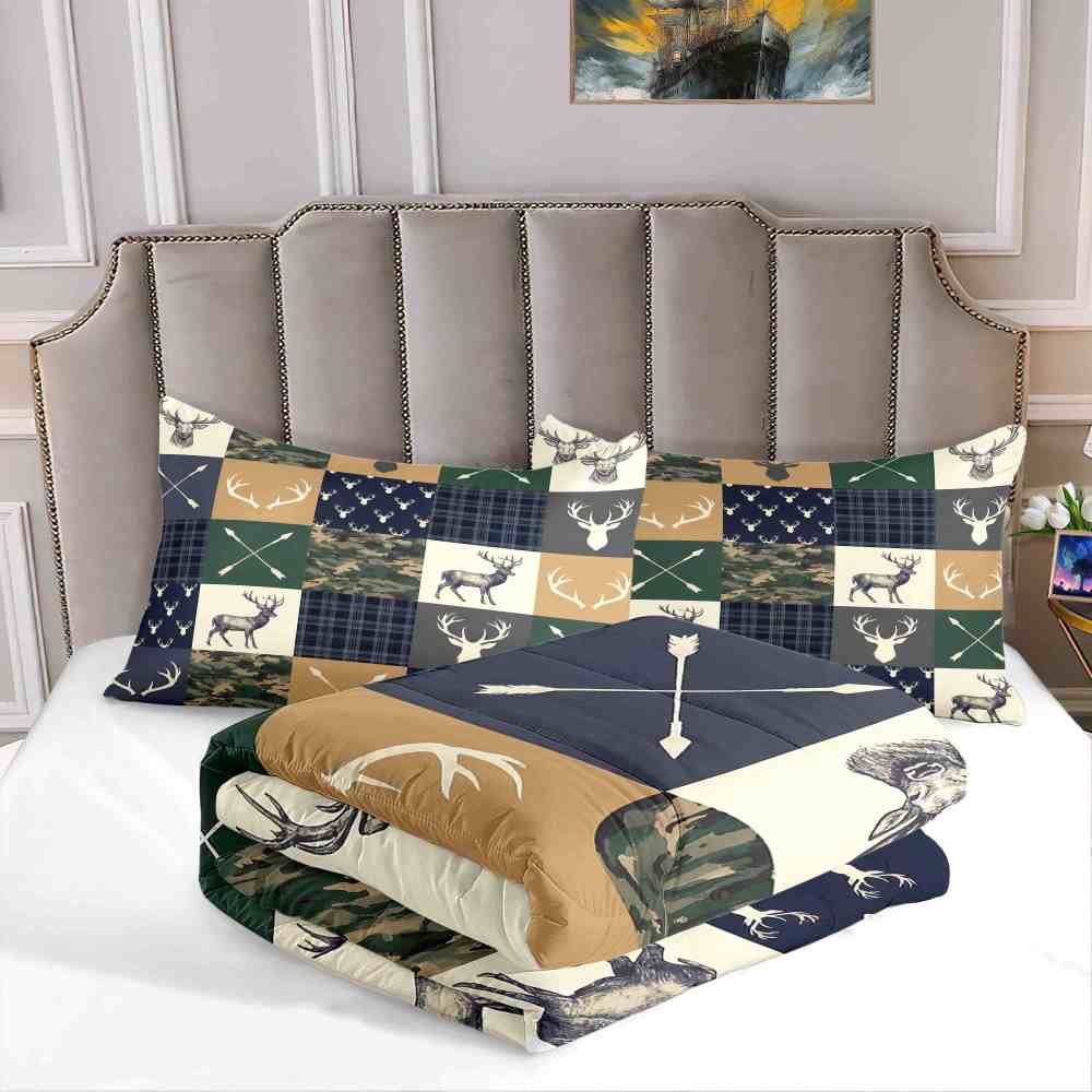 Patchwork Plaid Deer & Camo Comforter Set | Boys Room Bedding | CozyLil