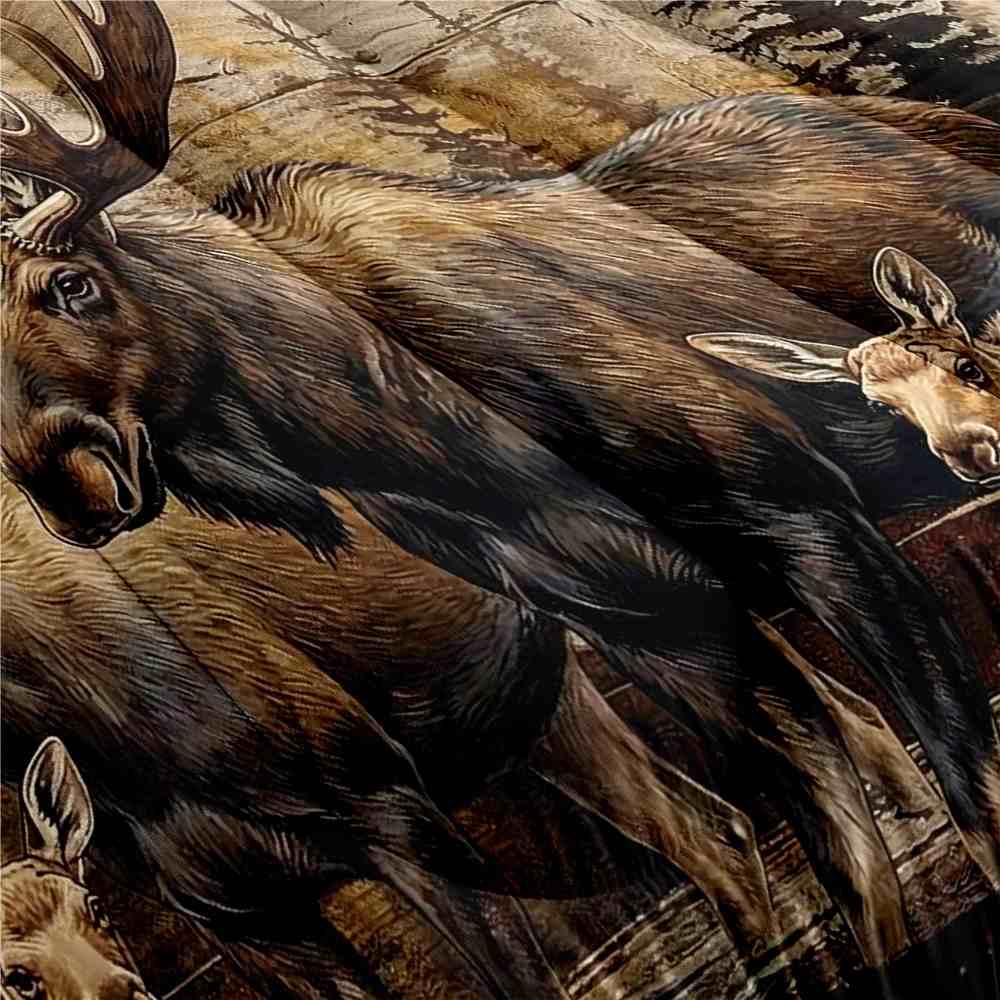 Vintage Forest Moose Family Wildlife Comforter Set | CozyLil