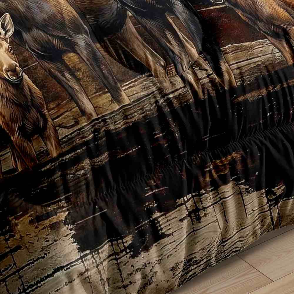 Vintage Forest Moose Family Wildlife Comforter Set | CozyLil