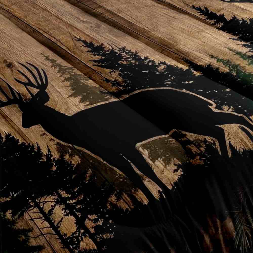 Rustic Forest Elk Silhouette Wood Grain Comforter Set | CozyLil