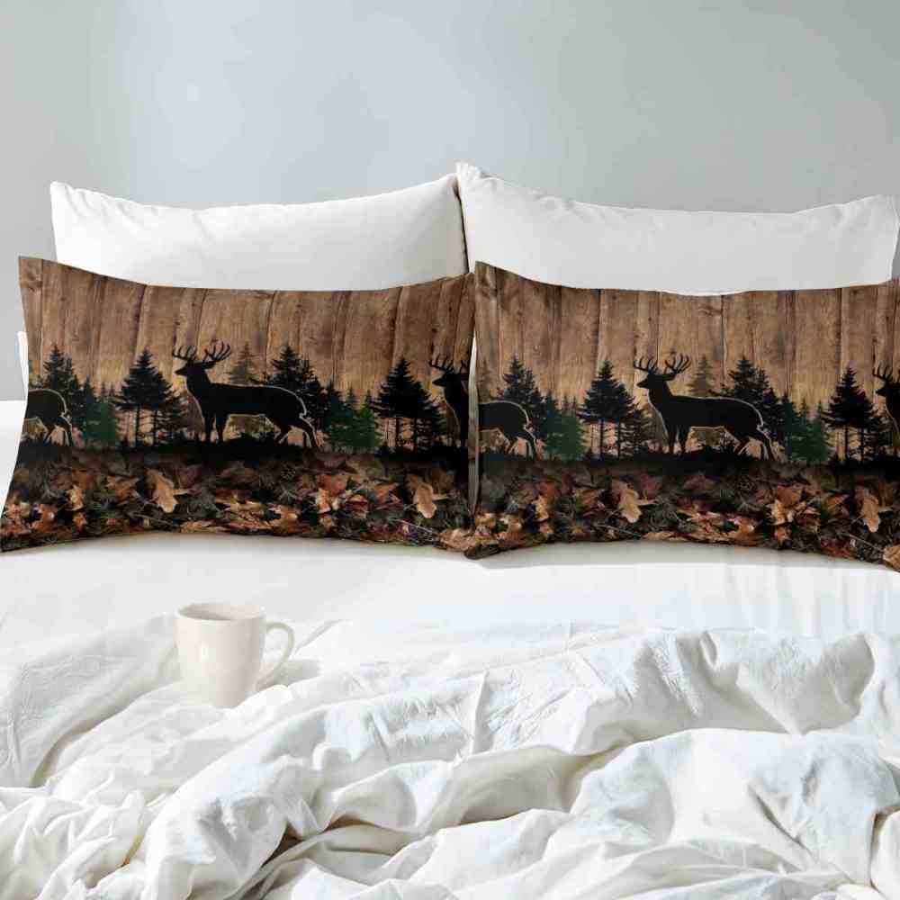 Rustic Forest Elk Silhouette Wood Grain Comforter Set | CozyLil