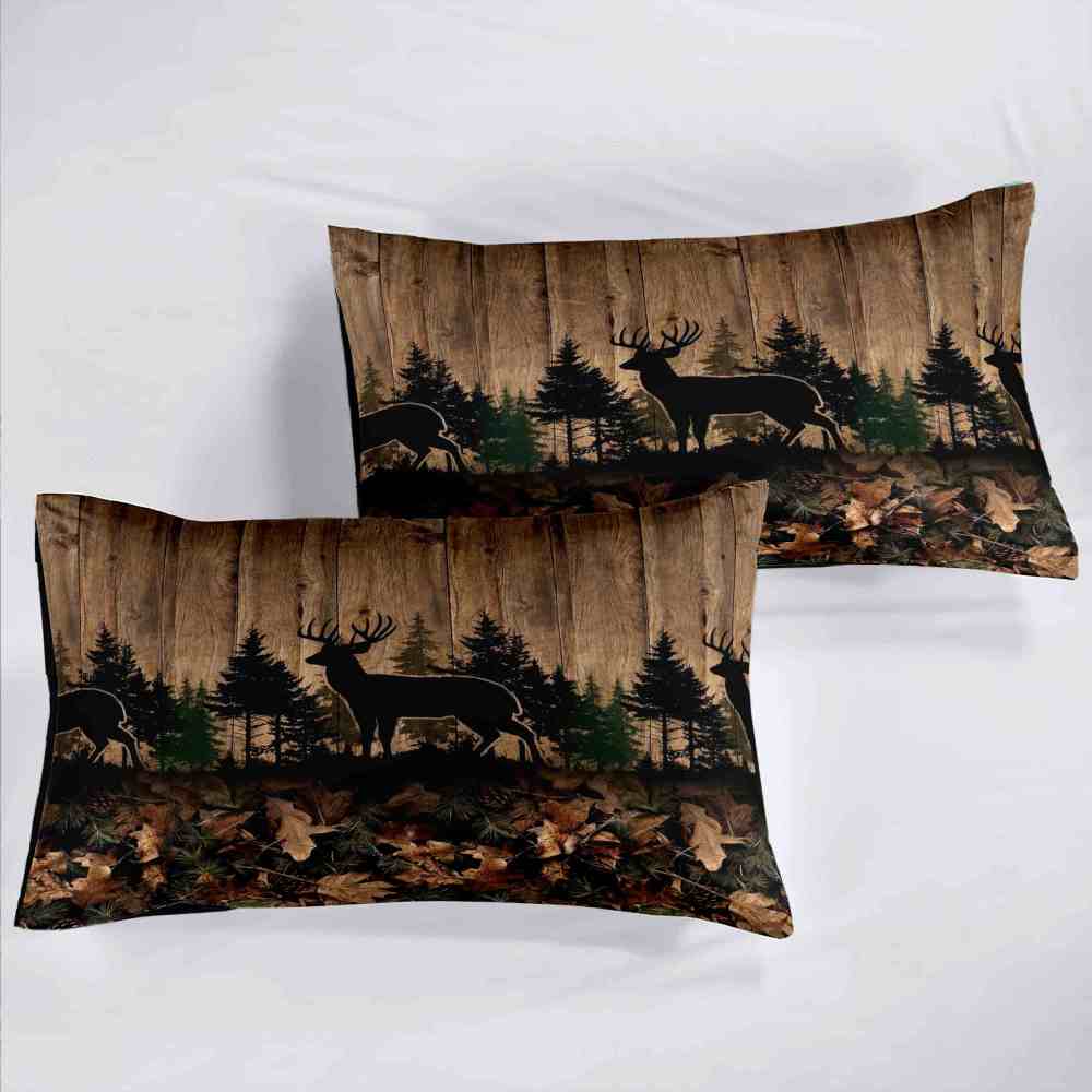 Rustic Forest Elk Silhouette Wood Grain Comforter Set | CozyLil