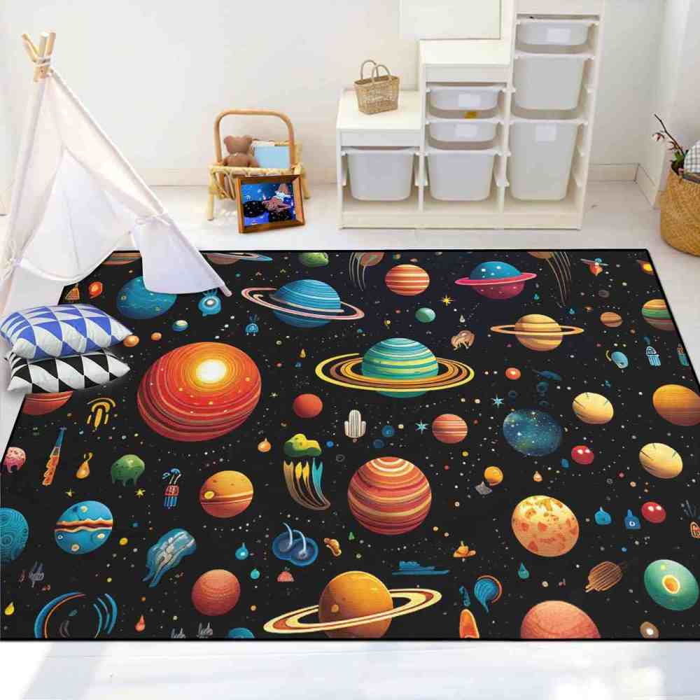 Vibrant Alien Planet Fantasy Kids Room Area Rug | CozyLil