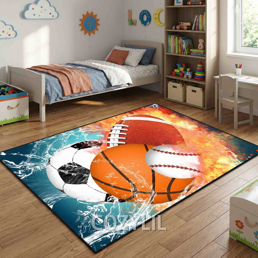 Water Fire Sports Area Rug Boys Playroom Decor | CozyLil