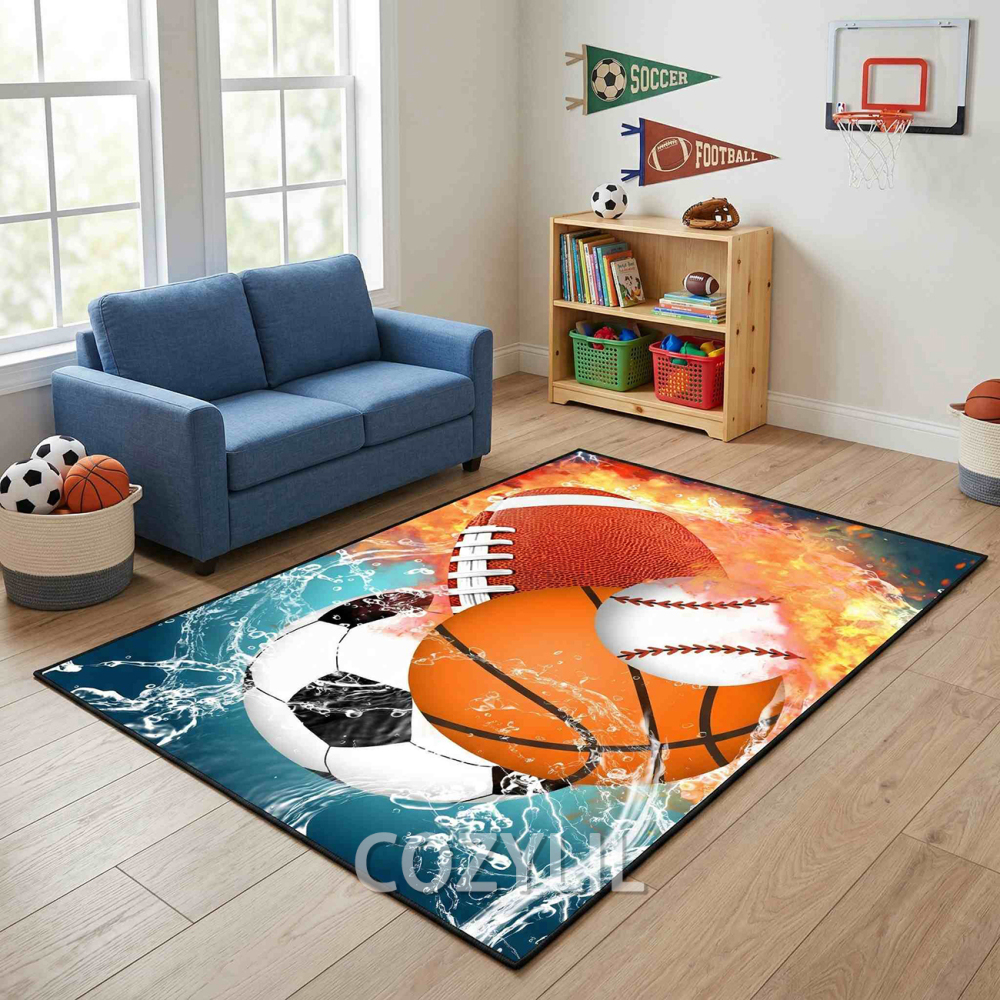 Water Fire Sports Area Rug Boys Playroom Decor | CozyLil