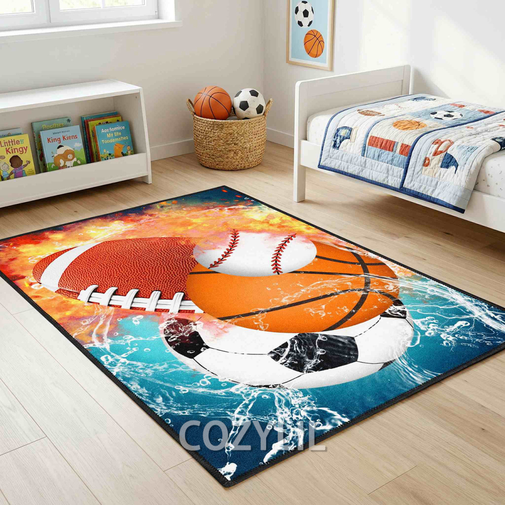 Water Fire Sports Area Rug Boys Playroom Decor | CozyLil