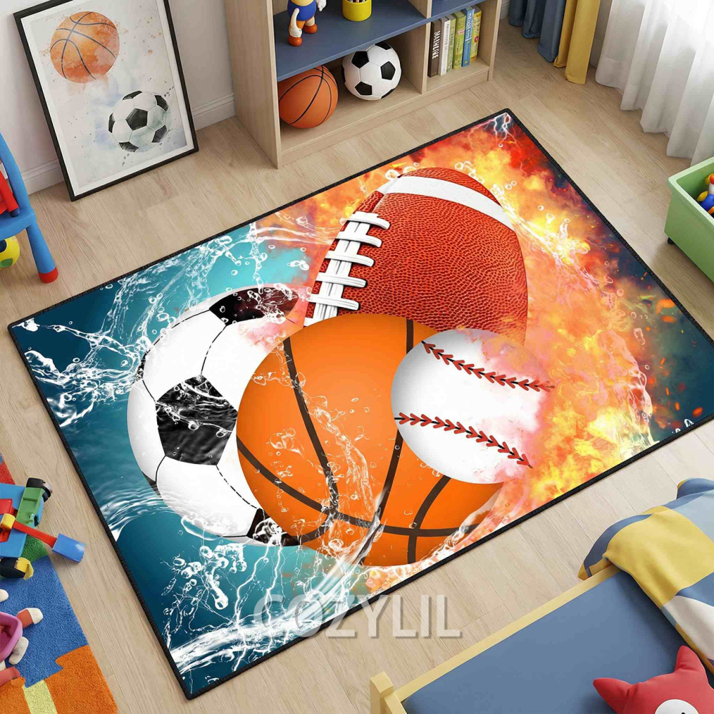 Water Fire Sports Area Rug Boys Playroom Decor | CozyLil