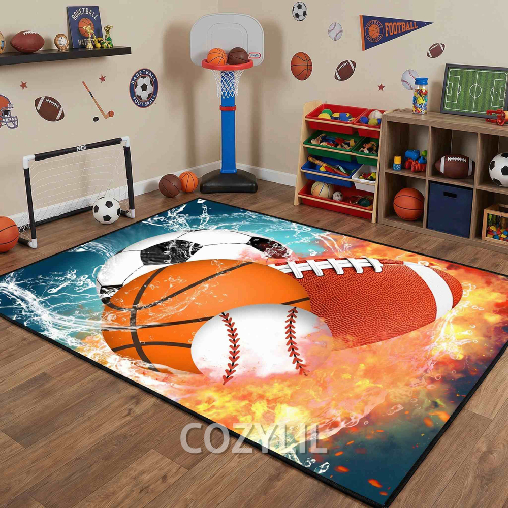 Water Fire Sports Area Rug Boys Playroom Decor | CozyLil