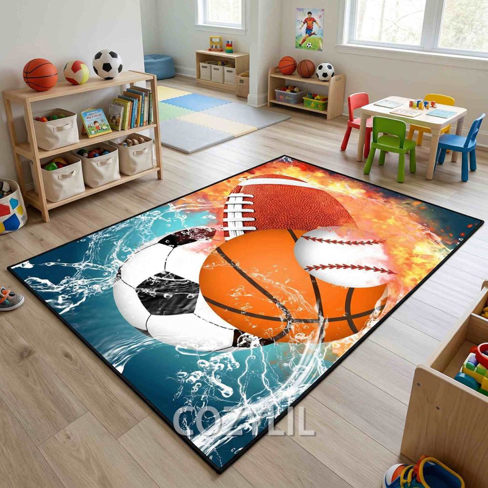 Water Fire Sports Area Rug Boys Playroom Decor | CozyLil