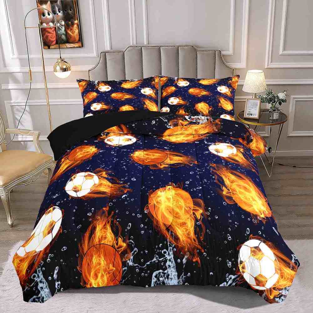 Fire on Ice Sports Soccer & Basketball Comforter Set | CozyLil