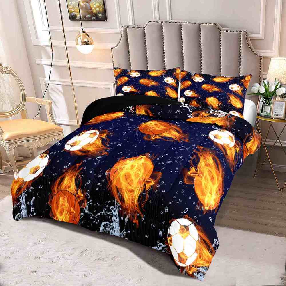 Fire on Ice Sports Soccer & Basketball Comforter Set | CozyLil