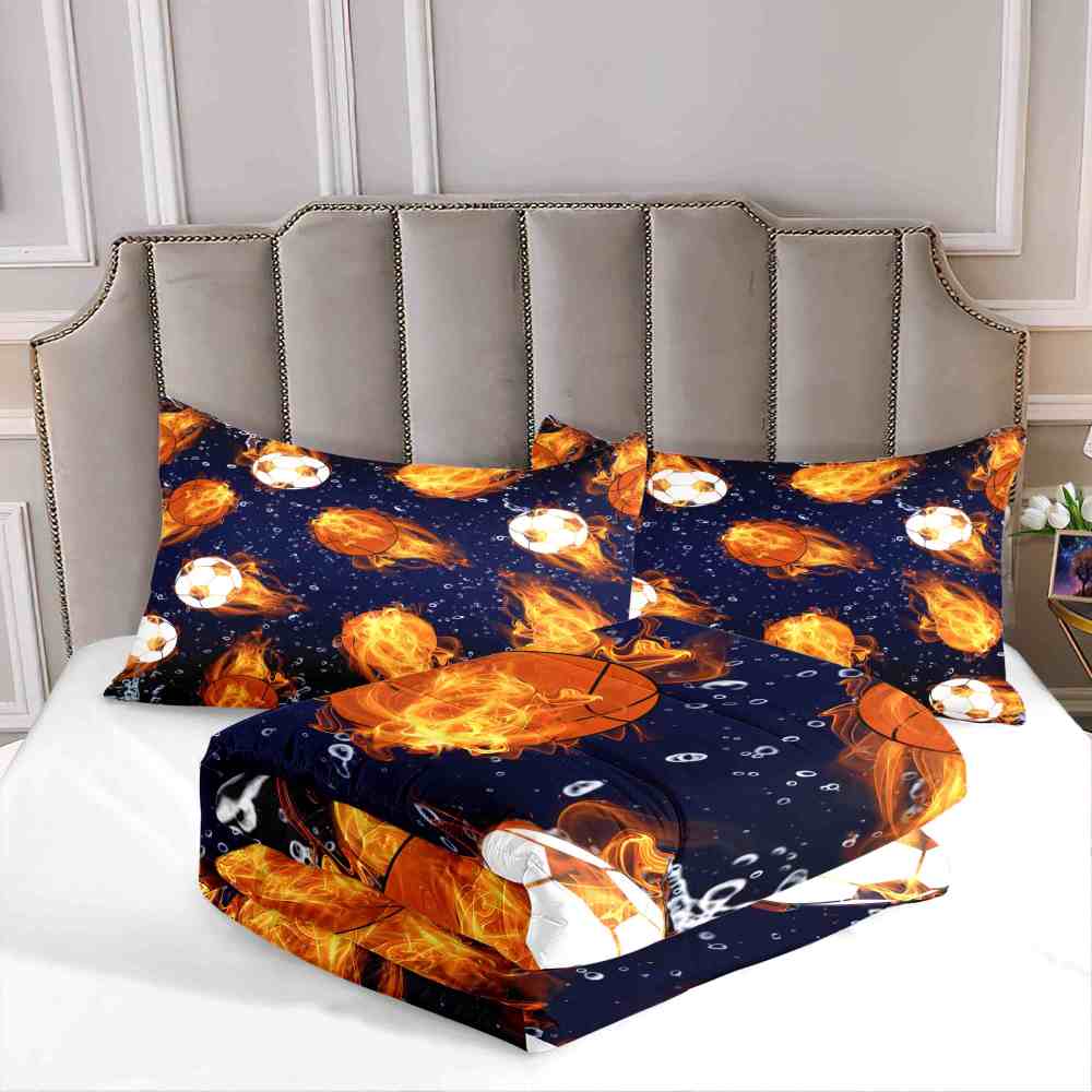 Fire on Ice Sports Soccer & Basketball Comforter Set | CozyLil