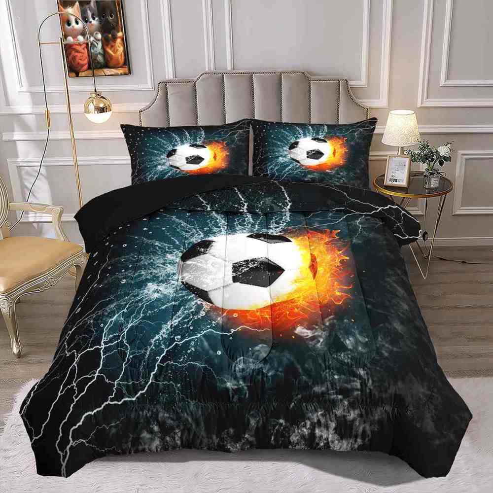Power Strike Flaming Soccer Lightning Comforter Set | CozyLil