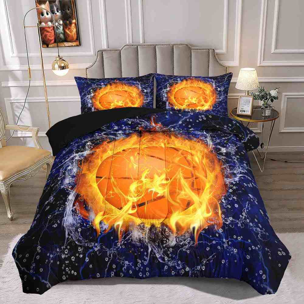 Flaming Basketball Lightning Comforter Set for Boys | CozyLil