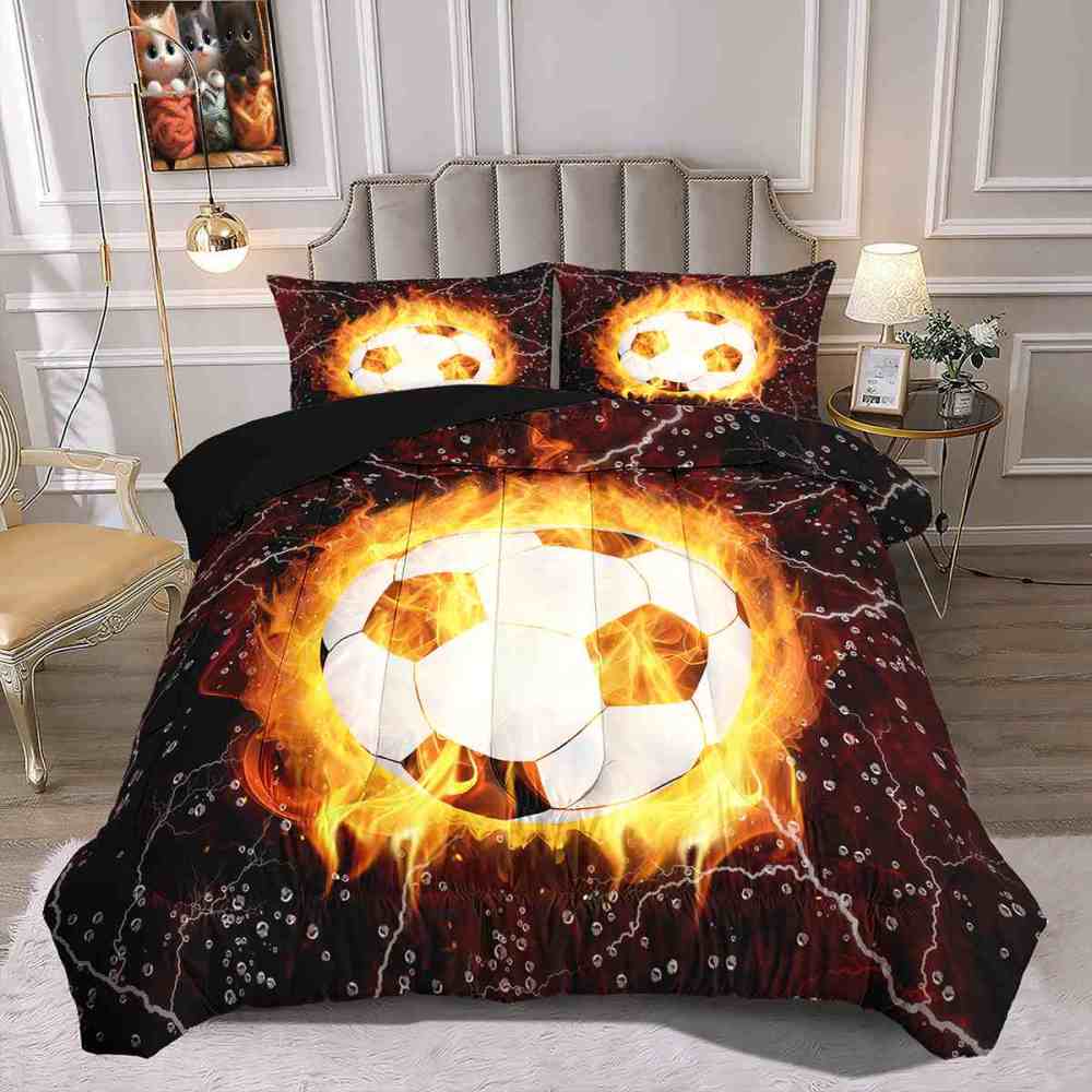 Fire Soccer Ball Lightning Comforter Set for Kids | CozyLil