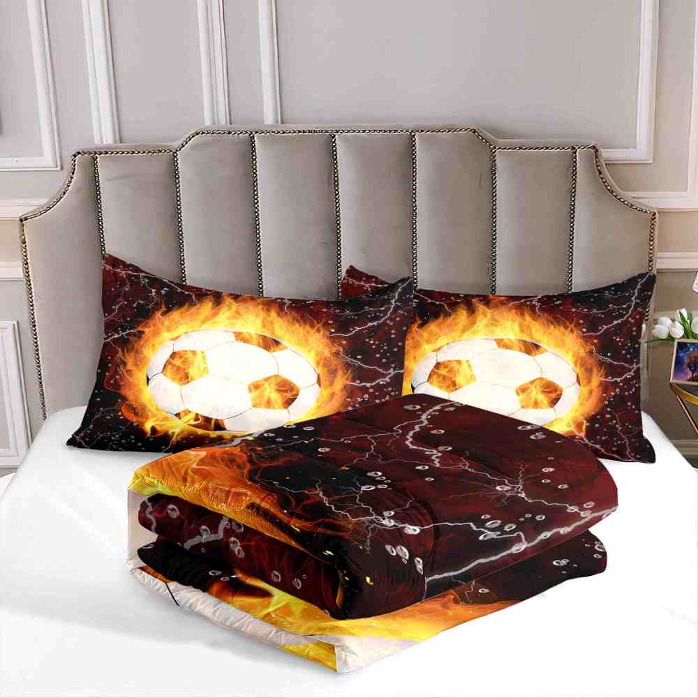 Fire Soccer Ball Lightning Comforter Set for Kids | CozyLil