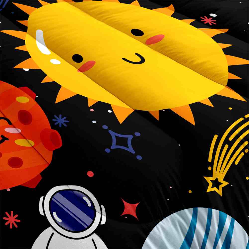Cute Astronaut & Smiling Planets Kids Comforter Set | CozyLil