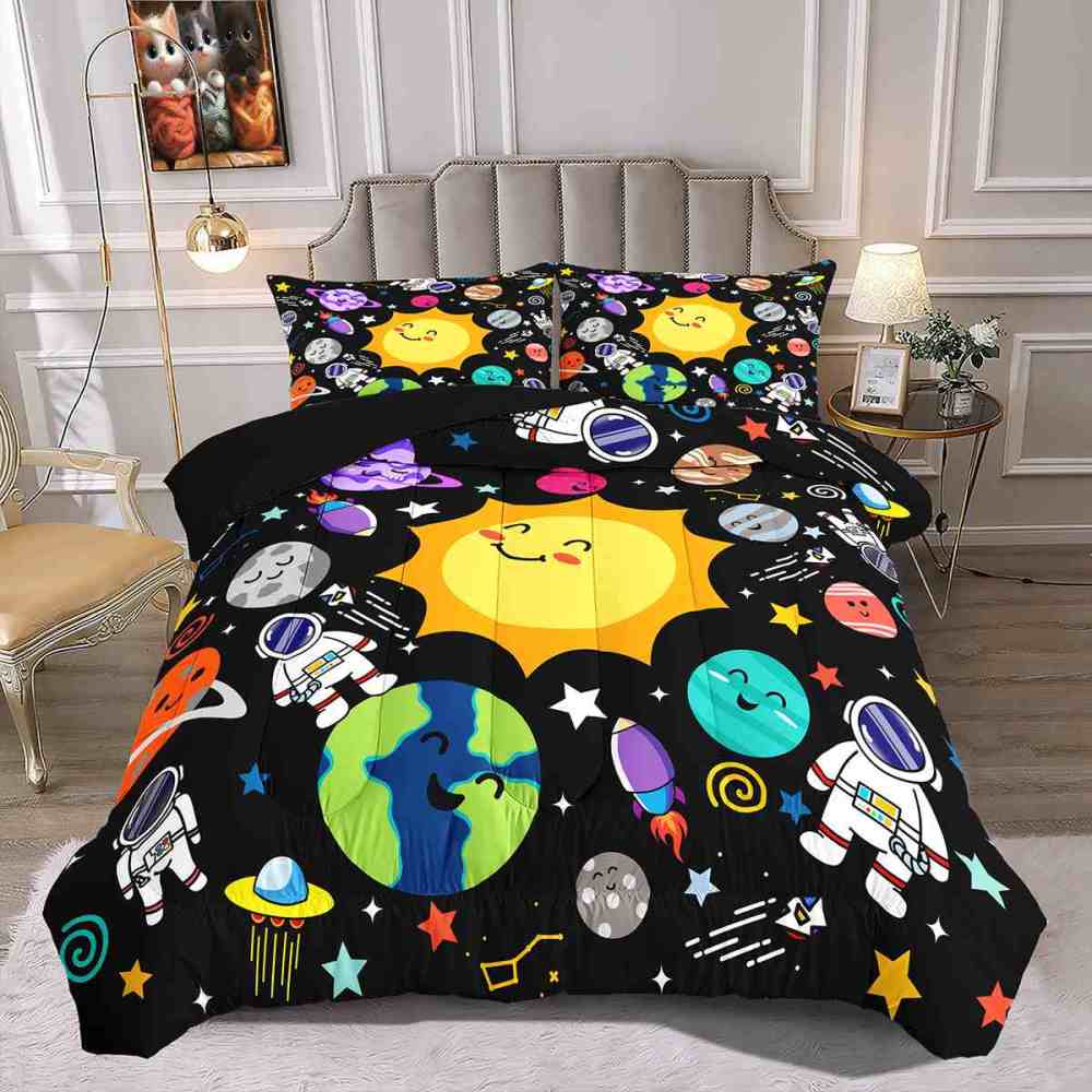 Solar System Explorer with Earth & Rockets Kids Comforter Set | CozyLil