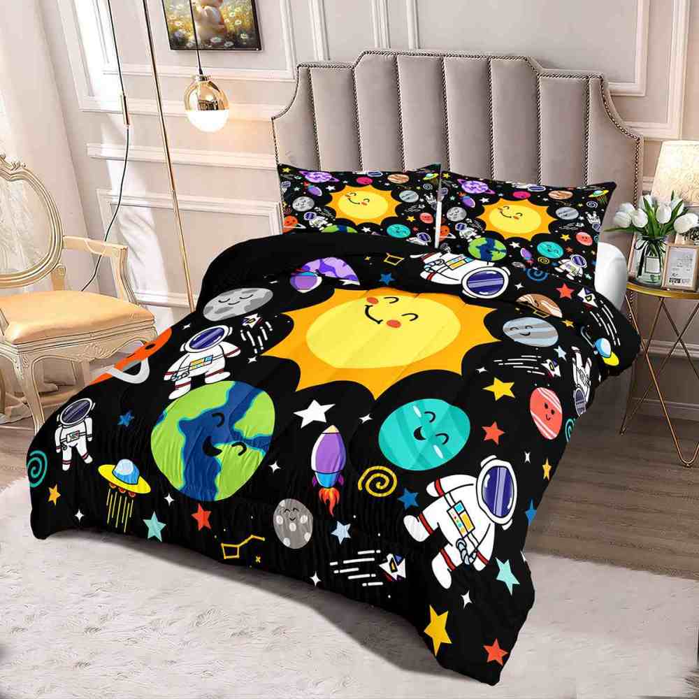 Solar System Explorer with Earth & Rockets Kids Comforter Set | CozyLil