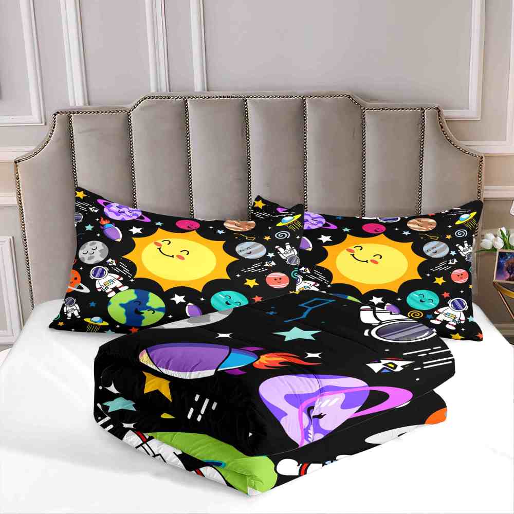 Solar System Explorer with Earth & Rockets Kids Comforter Set | CozyLil