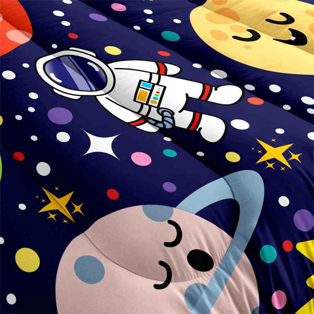 Happy Sun & Starry Galaxy Blue Kids Comforter Set | CozyLil