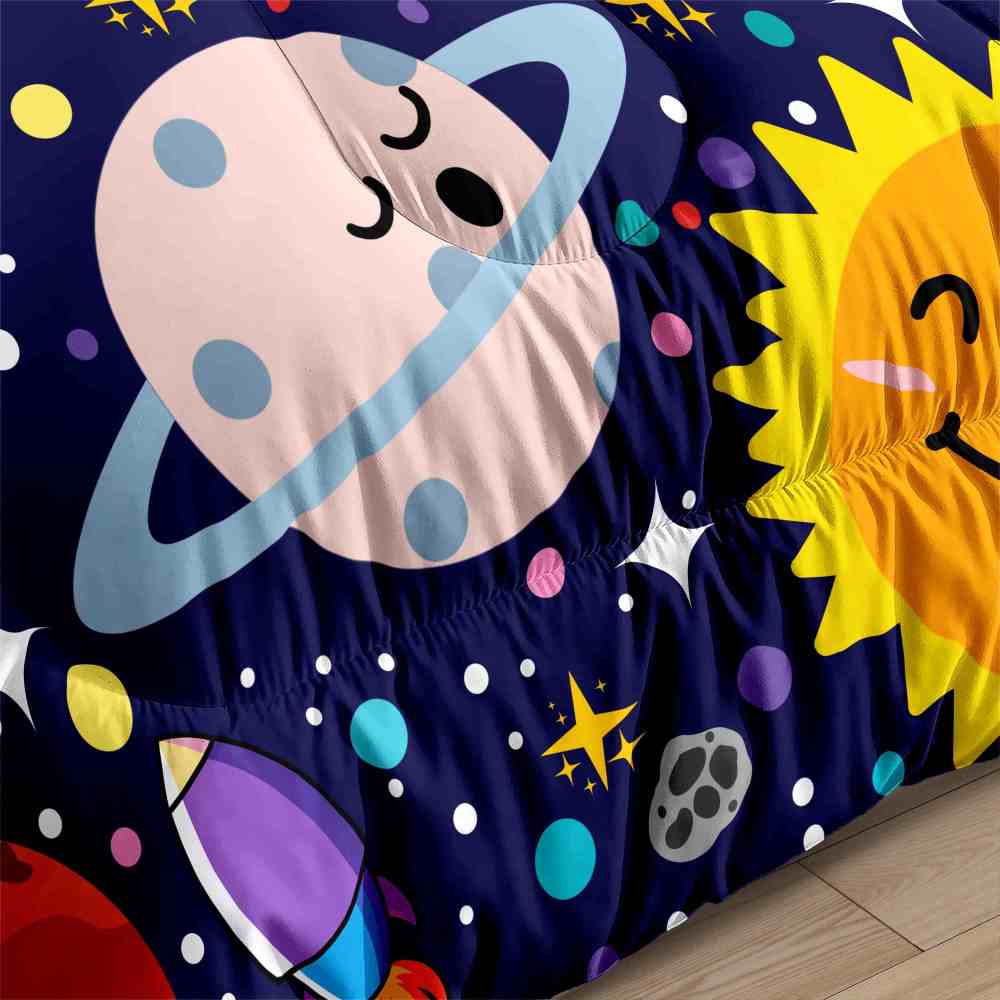 Happy Sun & Starry Galaxy Blue Kids Comforter Set | CozyLil