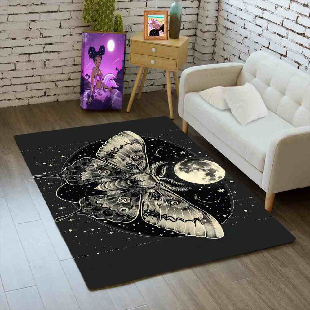 Gothic Moth Moon Phase Area Rug Celestial Teen Bedroom Carpet | CozyLil