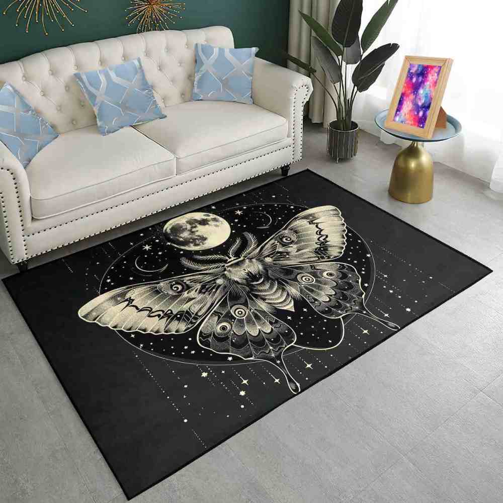 Gothic Moth Moon Phase Area Rug Celestial Teen Bedroom Carpet | CozyLil