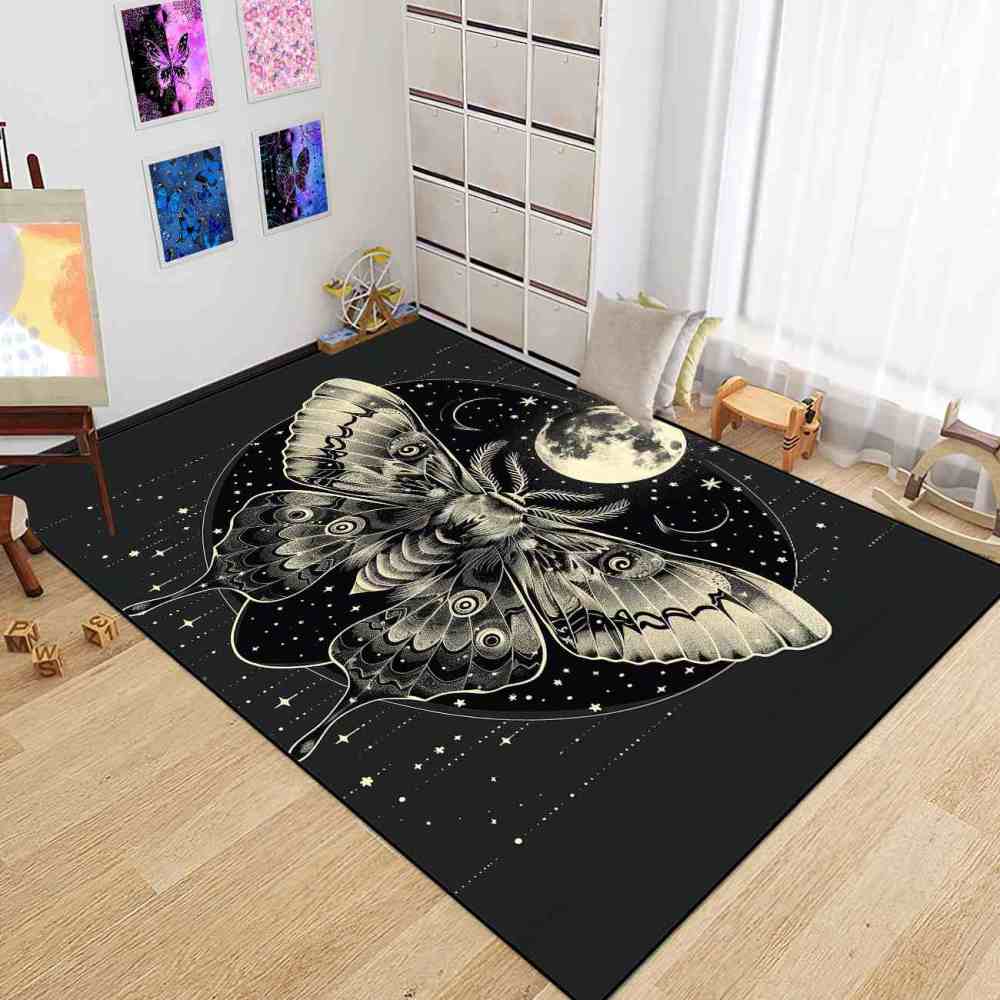 Gothic Moth Moon Phase Area Rug Celestial Teen Bedroom Carpet | CozyLil