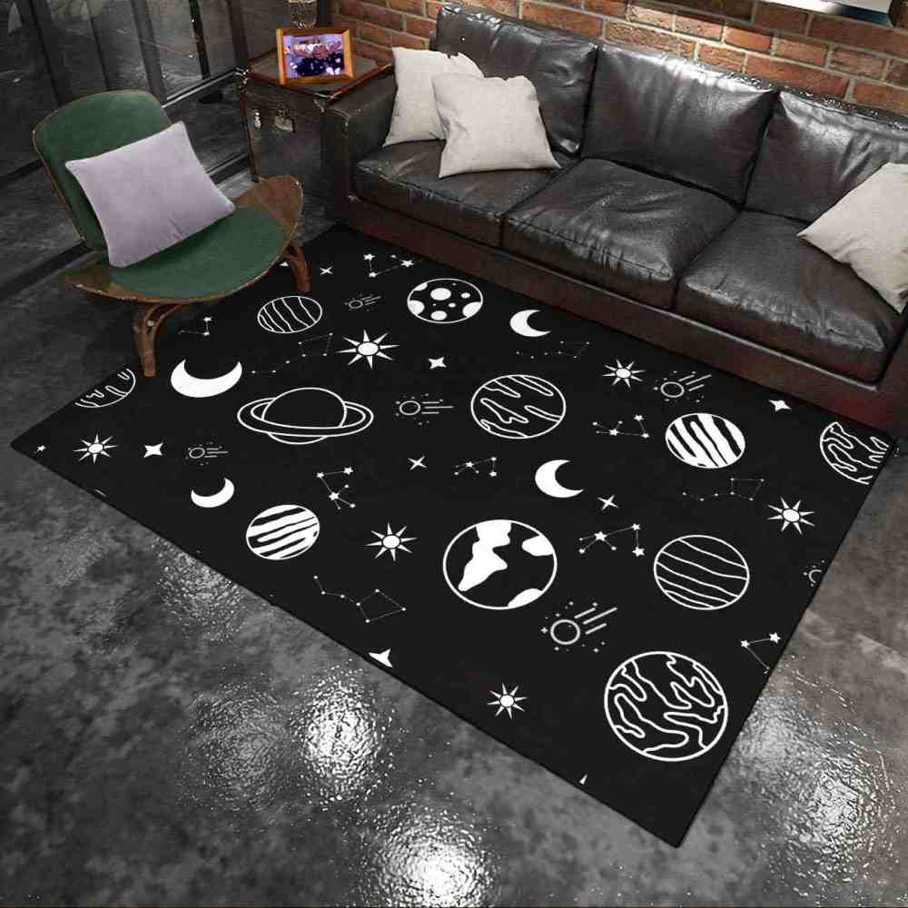 Minimalist Black White Line Art Cosmic Kids Area Rug | CozyLil
