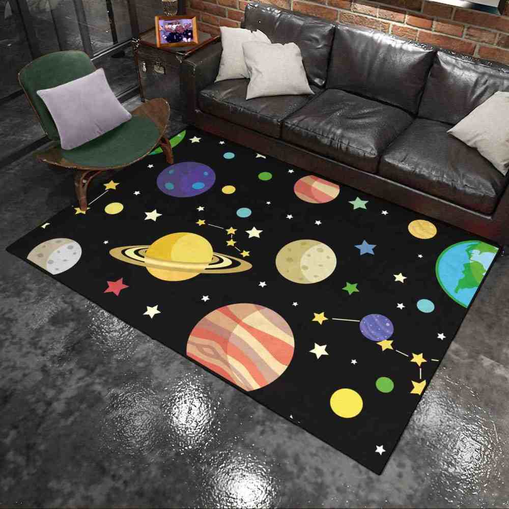 Colorful Cartoon Planets & Stars Nursery Floor Mat | CozyLil