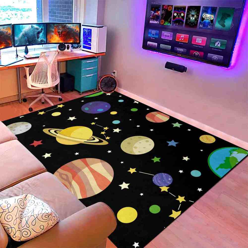 Colorful Cartoon Planets & Stars Nursery Floor Mat | CozyLil