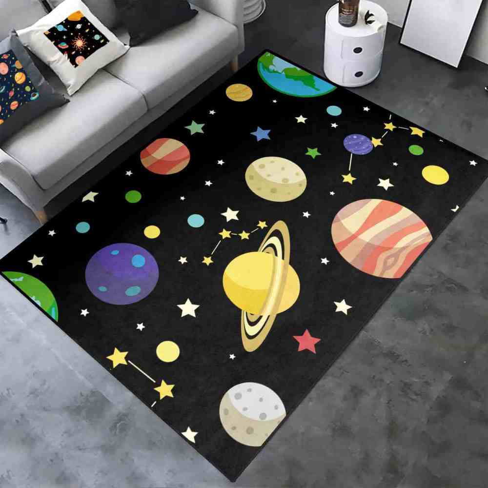 Colorful Cartoon Planets & Stars Nursery Floor Mat | CozyLil
