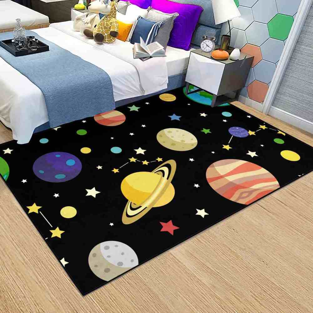 Colorful Cartoon Planets & Stars Nursery Floor Mat | CozyLil